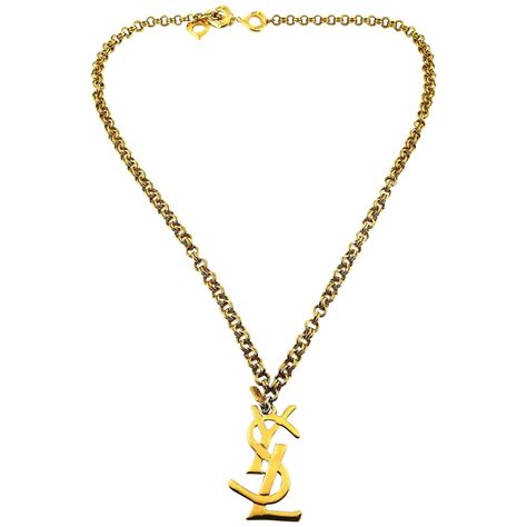 ysl logo necklace gold|vintage ysl jewelry.